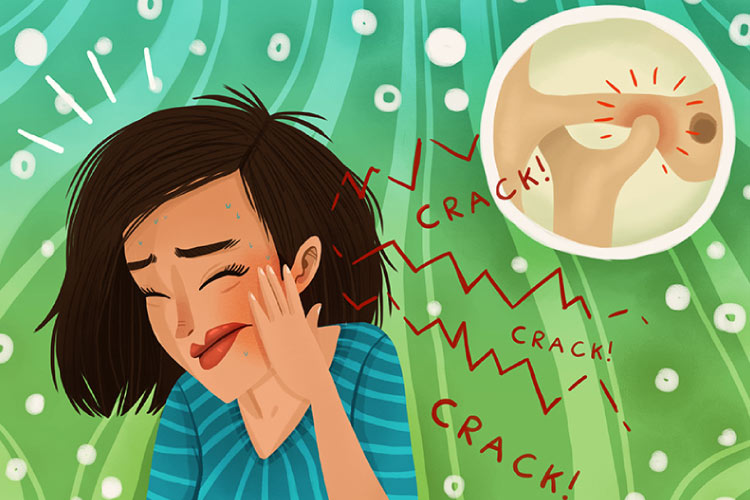 Cartoon girl suffering from TMJ pain
