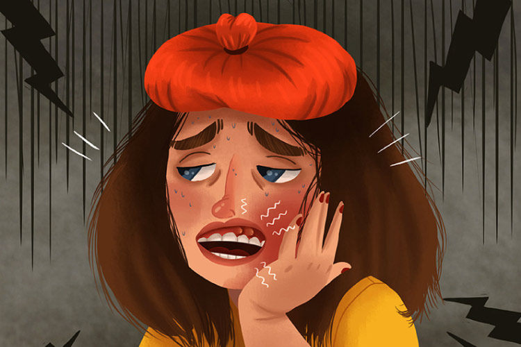 Cartoon girl with a toothache